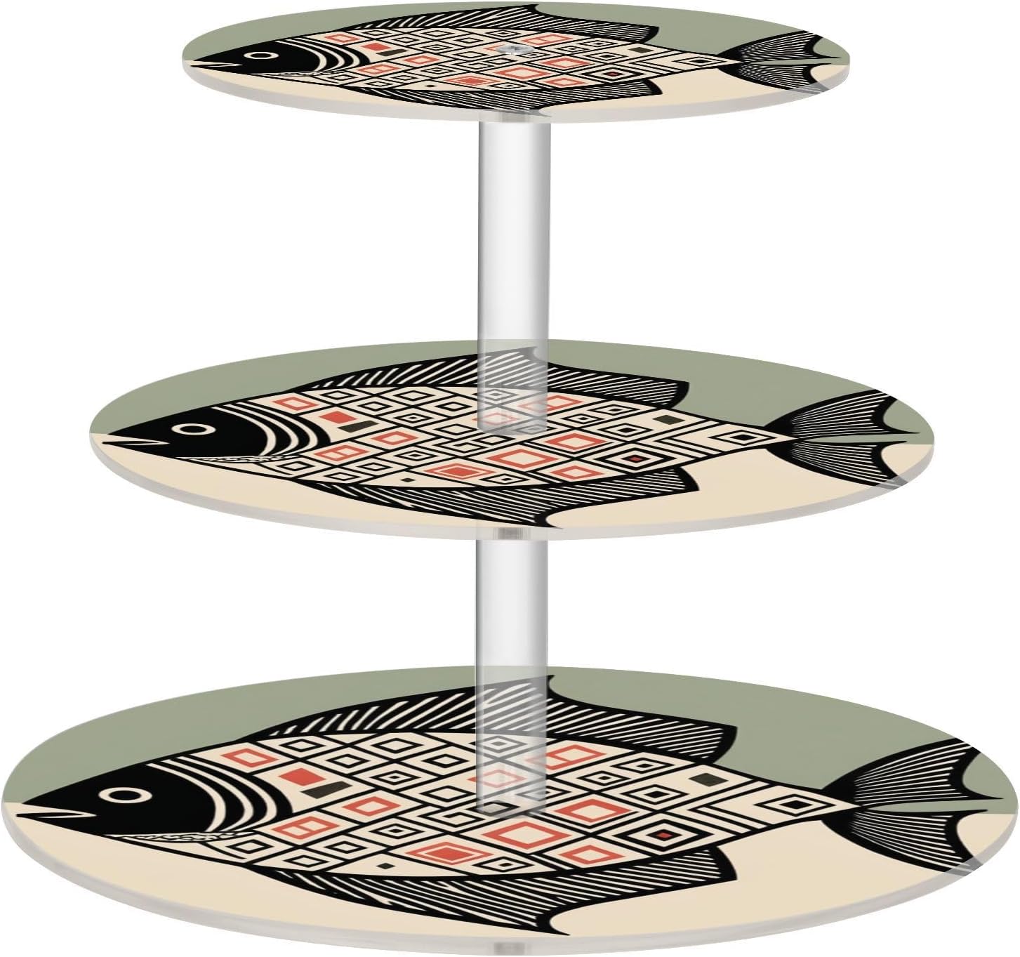 Pattern Fish 3 Tier Acrylic Cupcake Stand, Cupcake Stand for 34 Cupcakes for Weddings, Christmas,Holidays,Parties,Birthday,Printed Cupcake Tower 23102031