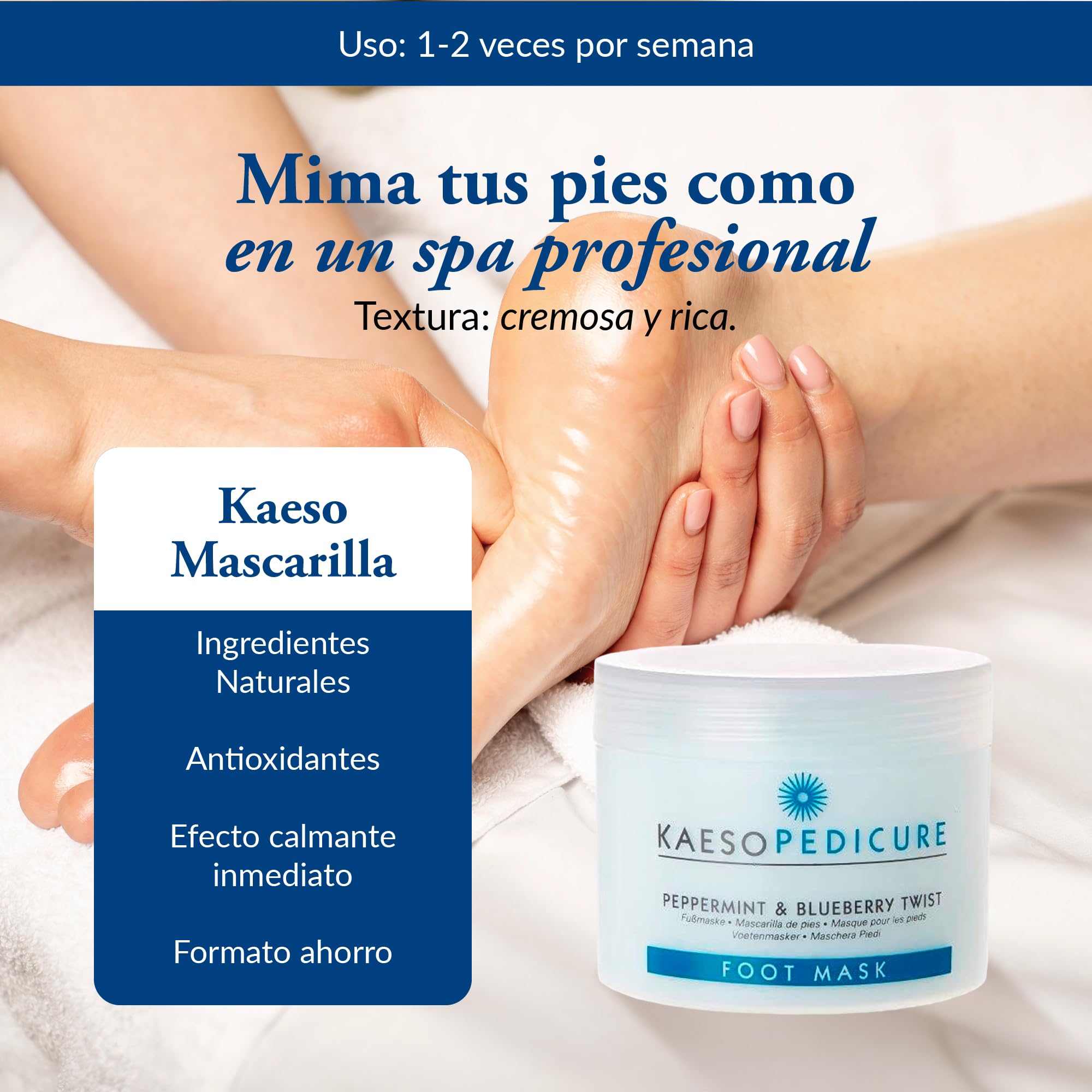 Kaeso Mascarilla para Pies con Menta y Arándanos 450ml que Hidrata y Repara la Piel Seca - Mascarilla Calmante que Suaviza y Nutre Pies Agrietados - Tratamiento Refrescante y Antiedad