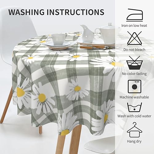 Miniatura 6 de GJLNTRF Mantel redondo a cuadros verde salvia floral de margaritas de 60 pulgadas, mantel decorativo para fiestas en el hogar, cocina, comedor,