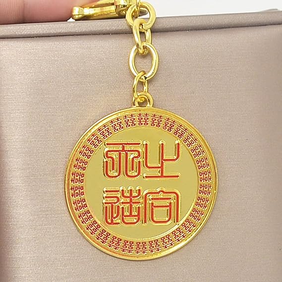 2026年 干支 午 うま 赤い 馬 お守り 金色 キーホルダー 風水 恋愛・結婚・愛情運 囍 双喜 天作之合 - 画像 (5)