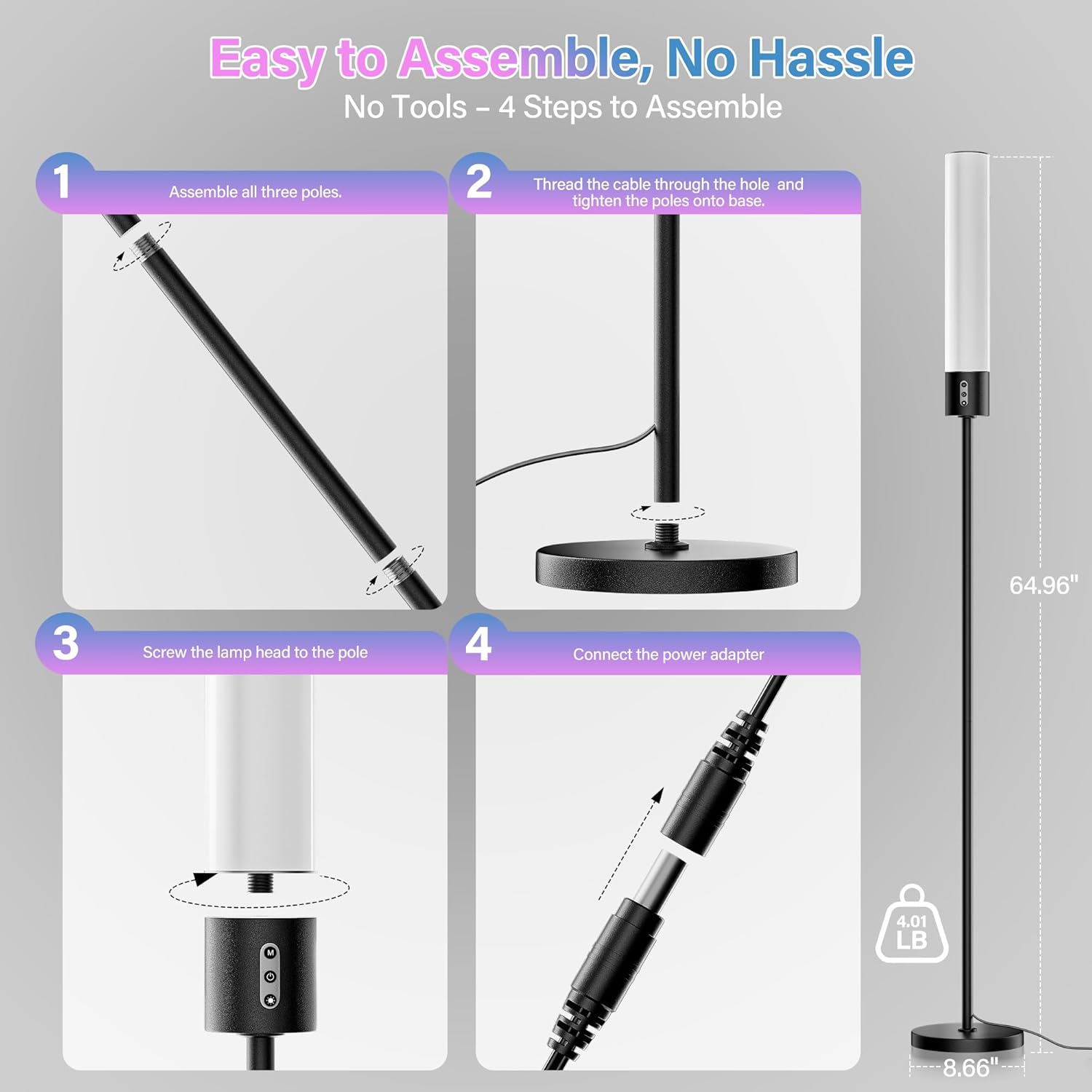 18W Dimmable Led Floor Lamp with Remote Control, 1600LM Ultra Bright Standing Tall Lamp, Modern Corner Lamps with RGB for Living Room, Bedroom, Gaming