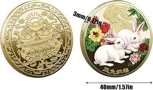 Miniatura 7 de Monedas de conejo de año nuevo chino 2023 decoración de año del conejo del zodiaco chino para dinero felicidad buena suerte salud riqueza paz