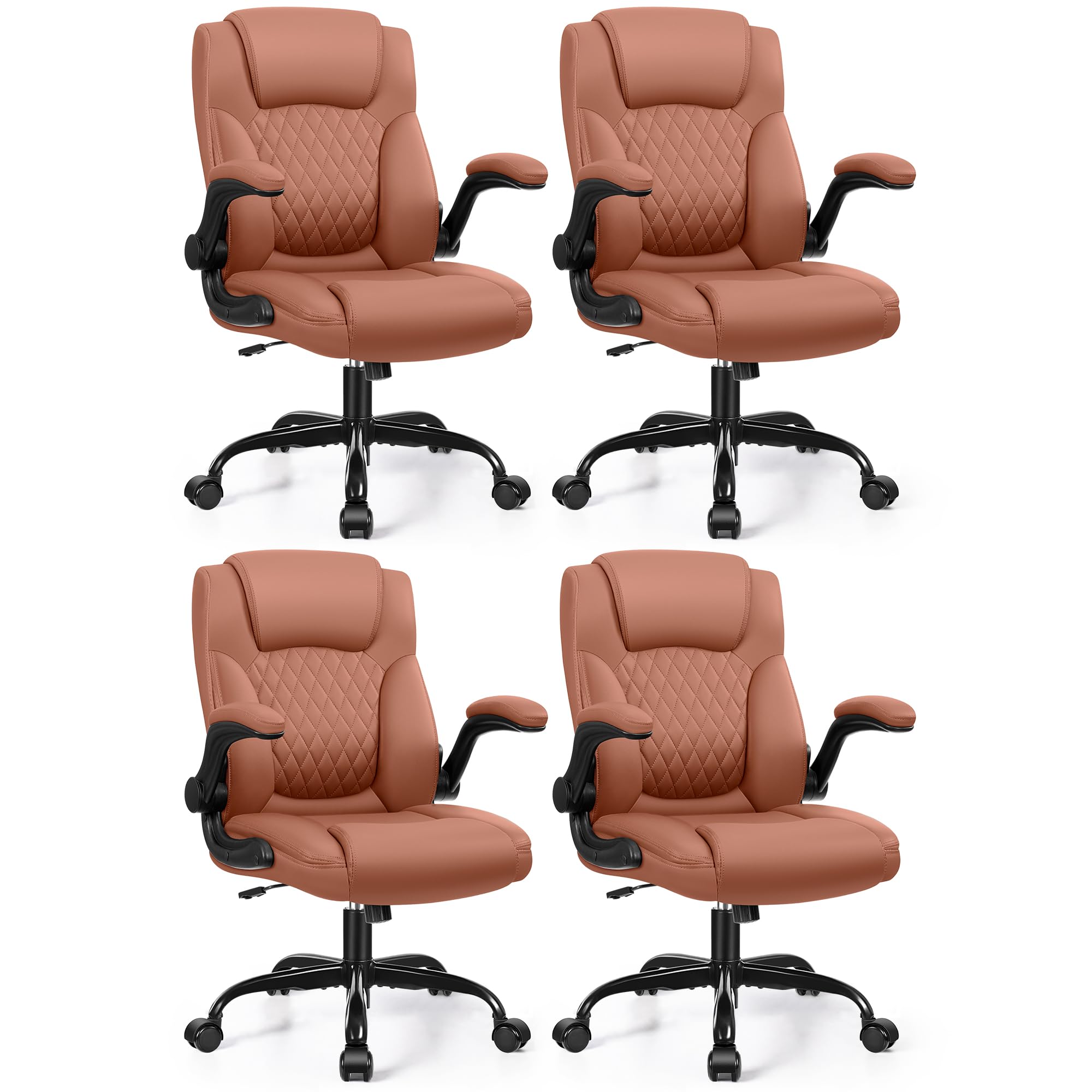 Leather Office Chair, PU Home Computer Desk Chairs with Ergonomic Back Support, 360°Swivel Free，Small Gaming Chair with Wheels and Adjustable Armrests, for Short People Use