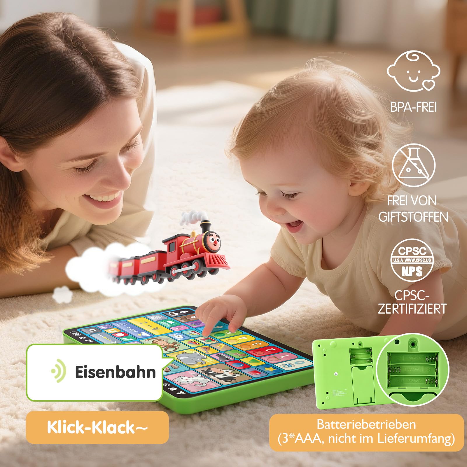 hahaland Kinder Laptop Baby Tablet für 1 2 3 Jahr alte Jungen Mädchen, Augenfreundliches Elektrisches Lernspielzeug mit Words,Zahlen,Alphabete,Songs, Montessori Spielzeug (EN/DE/FR/IT/ES)