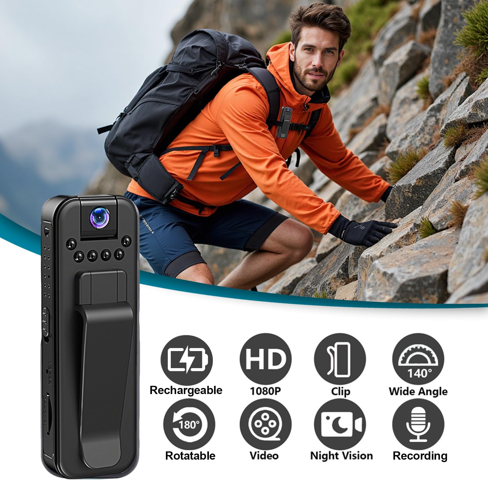 Bodycam Körperkamera Mini, 1080P Mini Action Cam mit 32 GB Speicherkarte, Body Cam mit Audio und Videoaufzeichnung, Nachtsicht POV Camera für Radfahren, Reisen, Sicherheit und Arbeit
