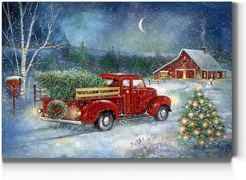 Renditions Gallery Canvas Nature Wall Art Paintings & Prints Serene Snowy Christmas Red Barn Modern Festival Glam Wall Hanging Artwork Decorations