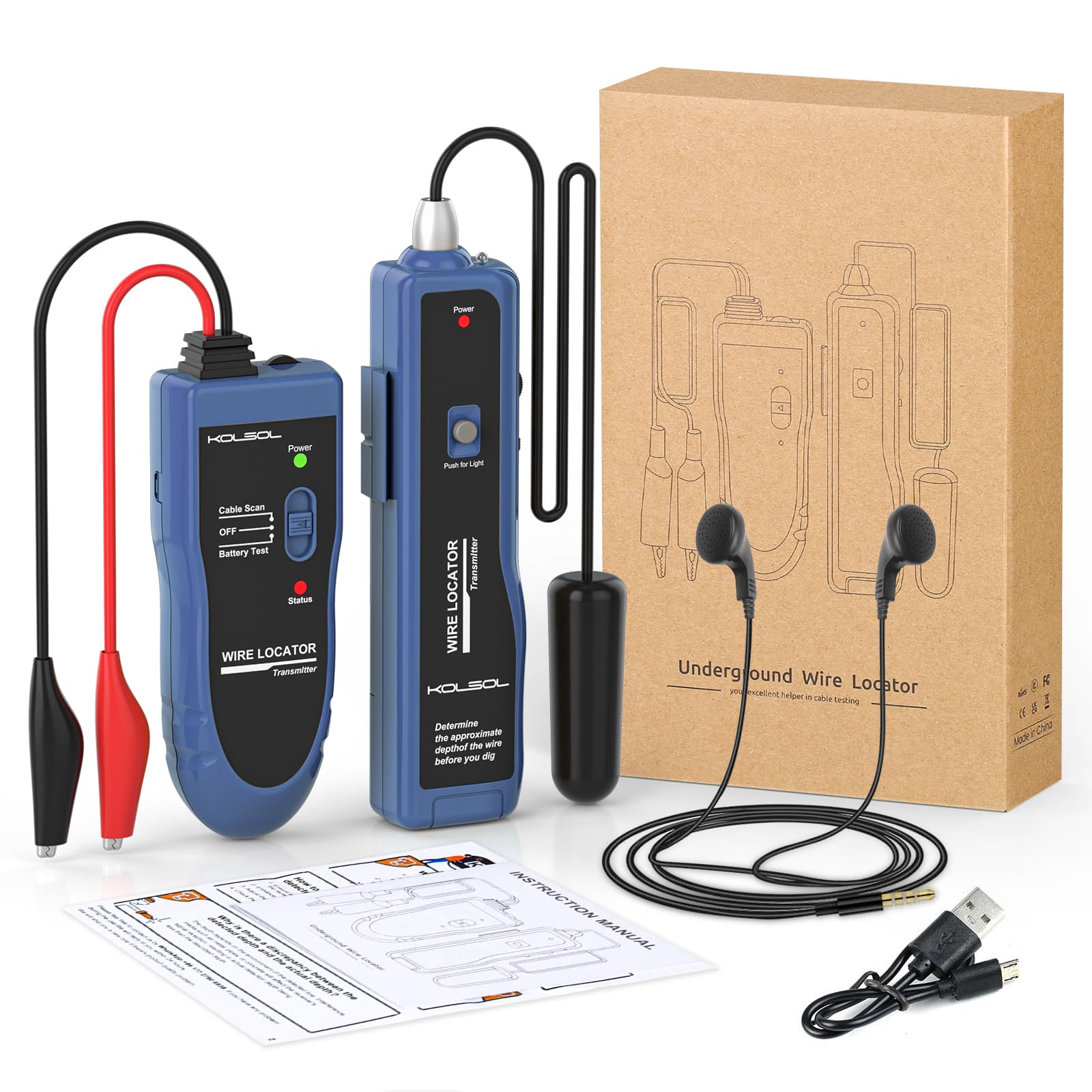 Détecteur de câbles souterrain, testeur de câbles F02 Pro pour localiser les fils et les fils de commande, fil de clôture pour animaux domestiques, équipé d'une batterie rechargeable 1100 mAh