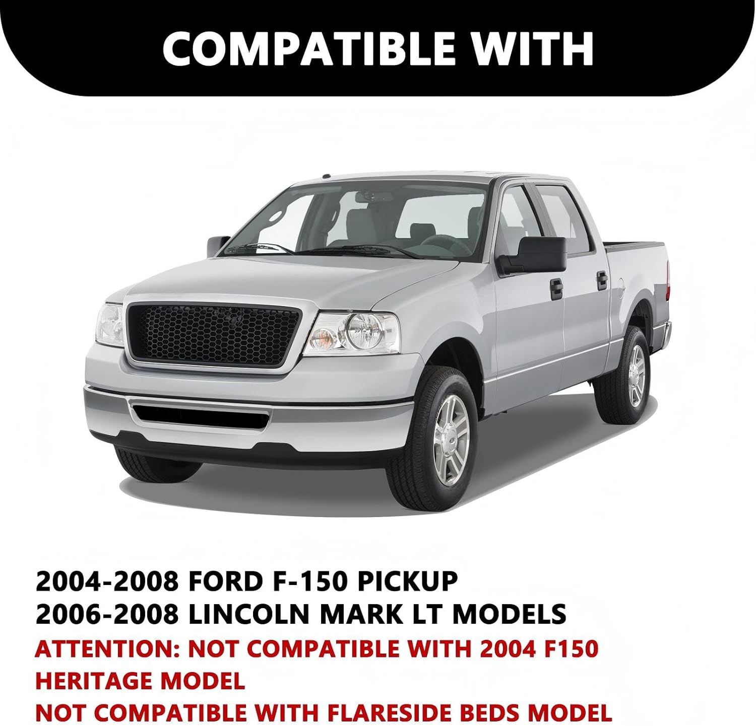 Aosky Headlight Assembly Compatible with 2004 2005 2006 2007 2008 Ford F150 OE Halogen Headlamp Chrome Housing with Clear Reflector