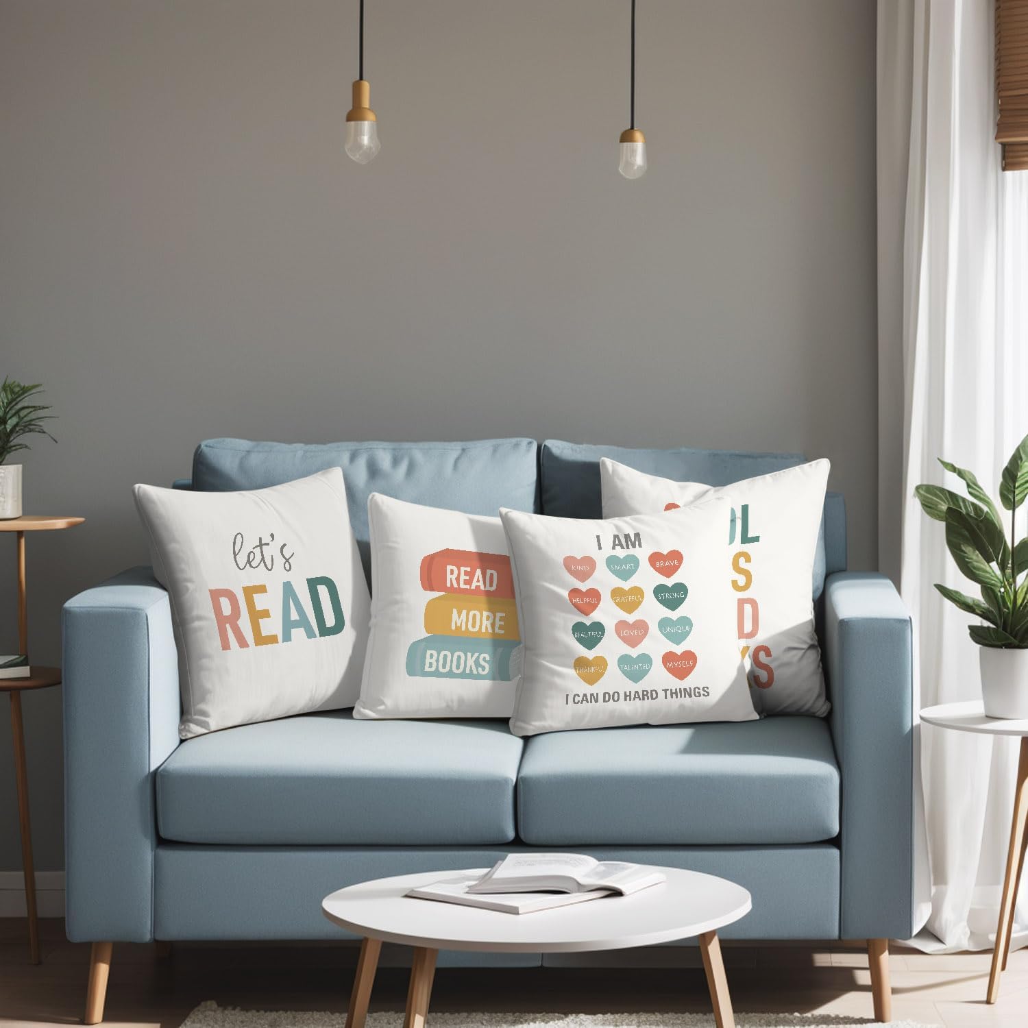 Reading Corner Decorative Pillow Covers,Let's Read Throw Pillow Covers Decor for Library Nursery Classroom Bedroom Living Room,Readers Book Lovers Gifts,18x18 Inch Pillowcase Set of 4 - Image 2