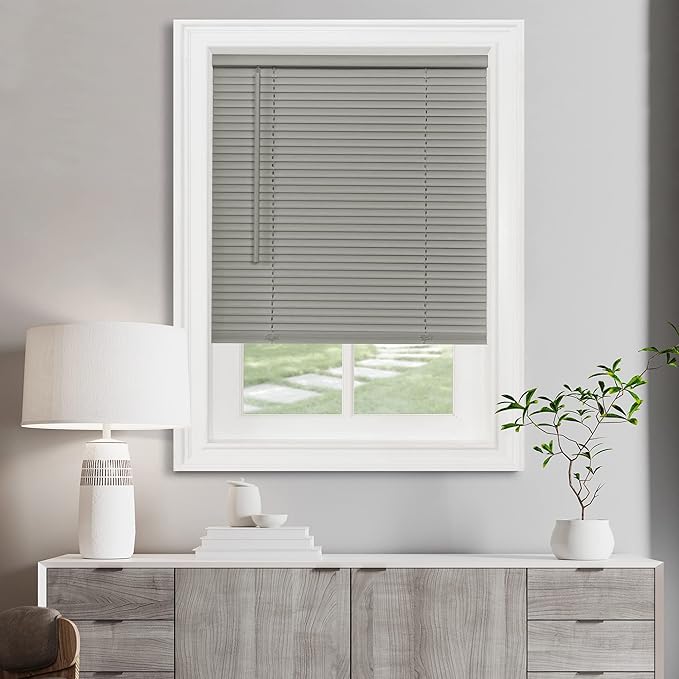 Cordless Light Filtering Mini Blind - 26 Inch Width, 64 Inch Length, 1" Slat Size - Pearl White - Cordless GII Morningstar Horizontal Windows Blinds for Interior by Achim Home Decor