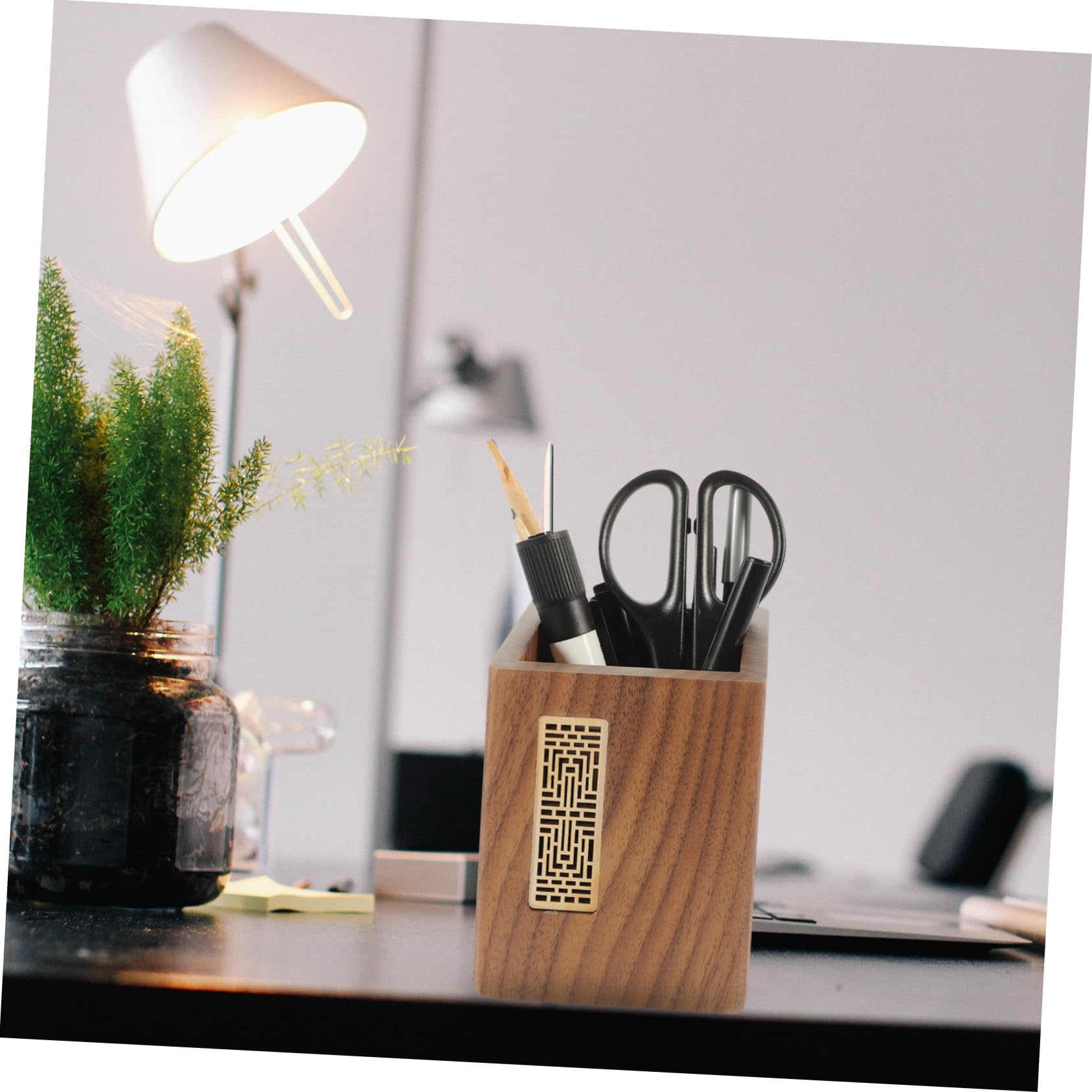 WOONEKY Cubo de Almacenamiento de Madera Portalápices Organizador de Escritorio Japonés Contenedor Creativo para Bolígrafos de Oficina Accesorios Hogar