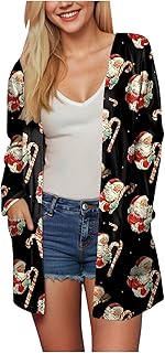 Cardigan Femme Noël Gilet Chic Mi-Longue Manteau Hiver Chaud Manches Longues Ouverture Devant Veste Élégant avec Poches pour Look Casual