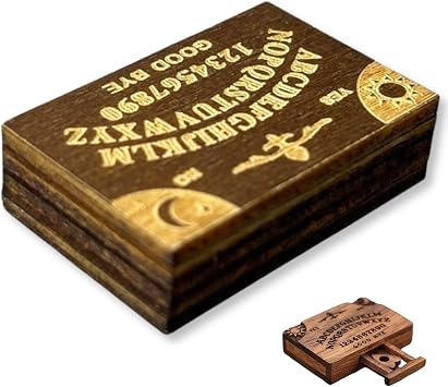 Veloshine Wooden Mini Spirit Board with Storage Drawer, Gothic Letters and Numbers, Sunburst Design, Decorative Ouija-Style Home Ornament B