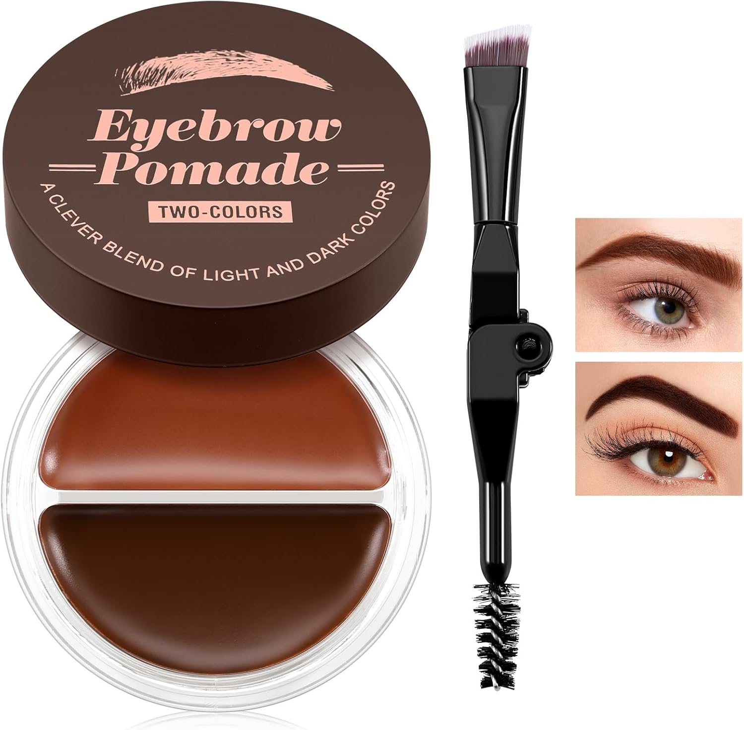 Dual-Colour Wenkbrauw Pomade, Waterproof Langhoudende Wenkbrauw Crème, 2 in 1 Wenkbrauw Make-up Kit, Vormgevende Wenkbrauw Gel met Borstel (Zwart & Donker Bruin)