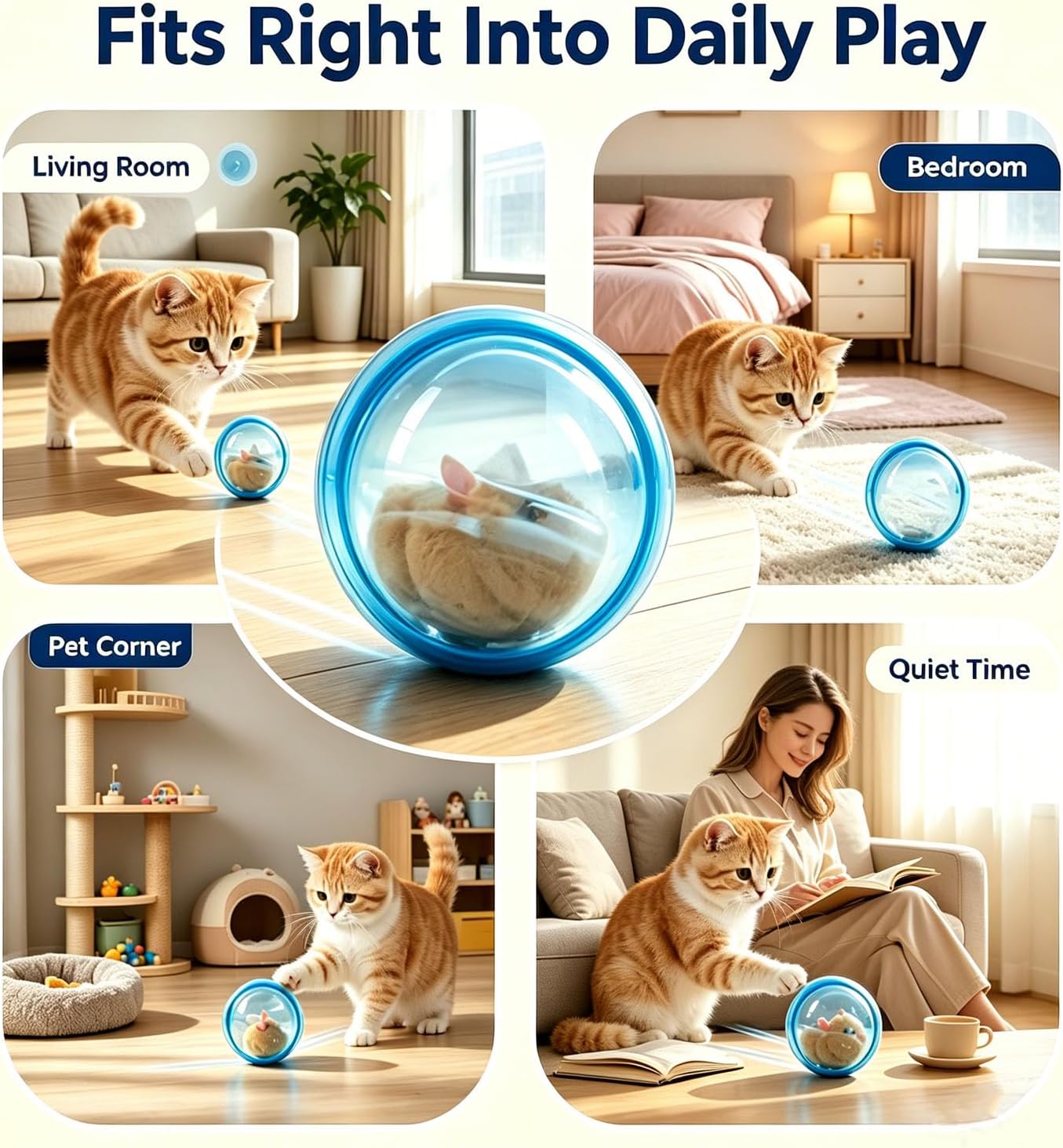 2026 New Self-Rolling Interactive Cat Ball, Interactive Self Rotating Cat Kicker Toy, Realistic Animal Automatic Moving Rolling Cat Ball, Interactive Toy for Cats Dogs Chasing (No Battery)
