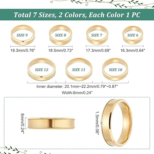 Miniatura 4 de UNICRAFTALE Anillo de dedo ranurado de acero inoxidable, núcleo de metal en blanco, anillos en blanco de metal ancho redondo DIY anillo de dedo