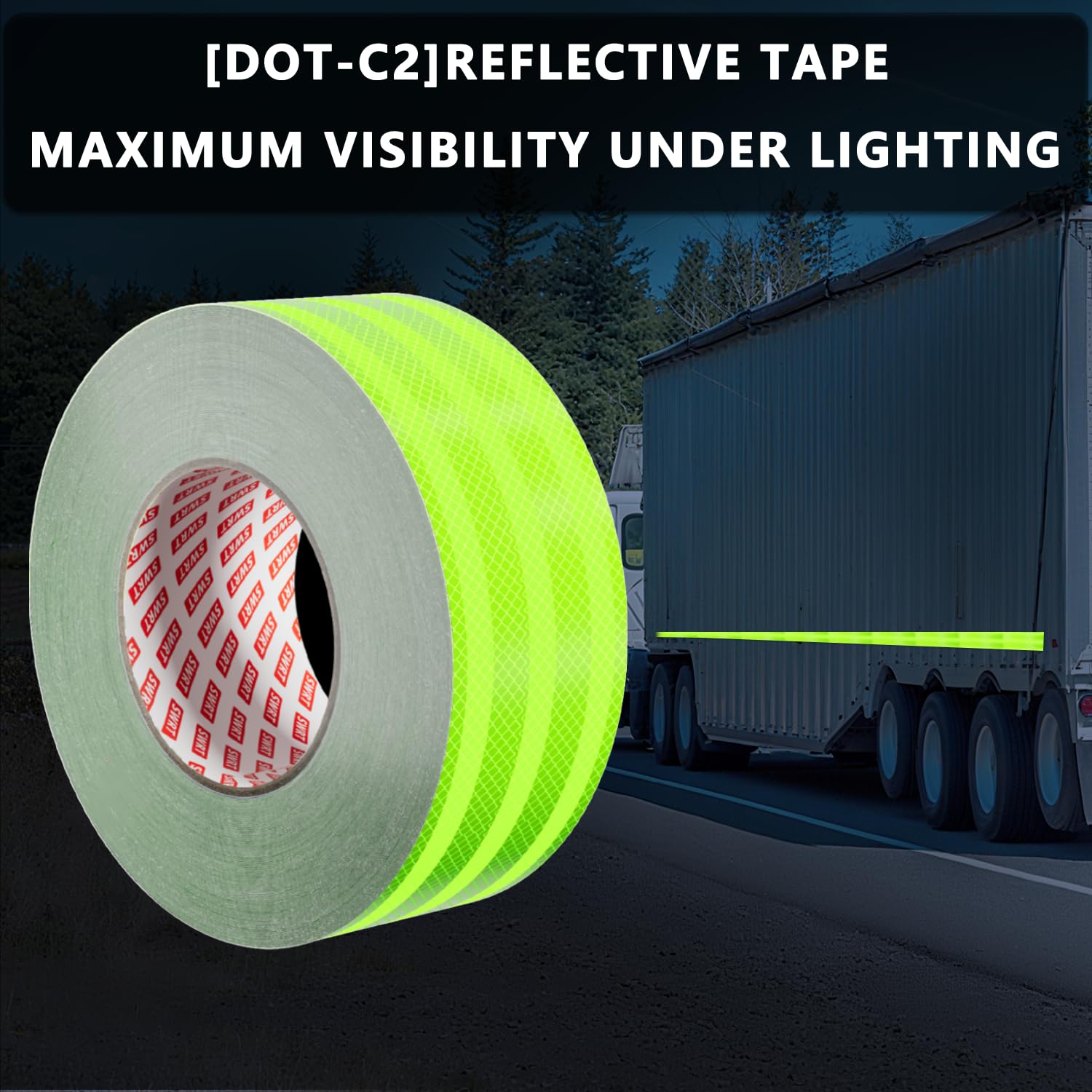 SWRT 2 Inch X 30 FT Reflective Tape Outdoor Waterproof DOT-C2 Fade Resistant Fluorescent Green Reflective Strong Adhesive Safety Warning Reflector Conspicuity Tape for Trailer Trucks Bikes 2IN x 30FT