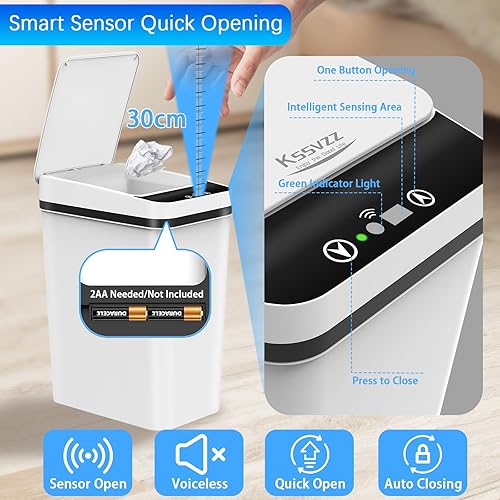 Miniatura 4 de Paquete de 3 cubos de basura automáticos pequeños con tapa, cubo de basura sin contacto de 2.5 galones, cubo de basura inteligente con sensor de