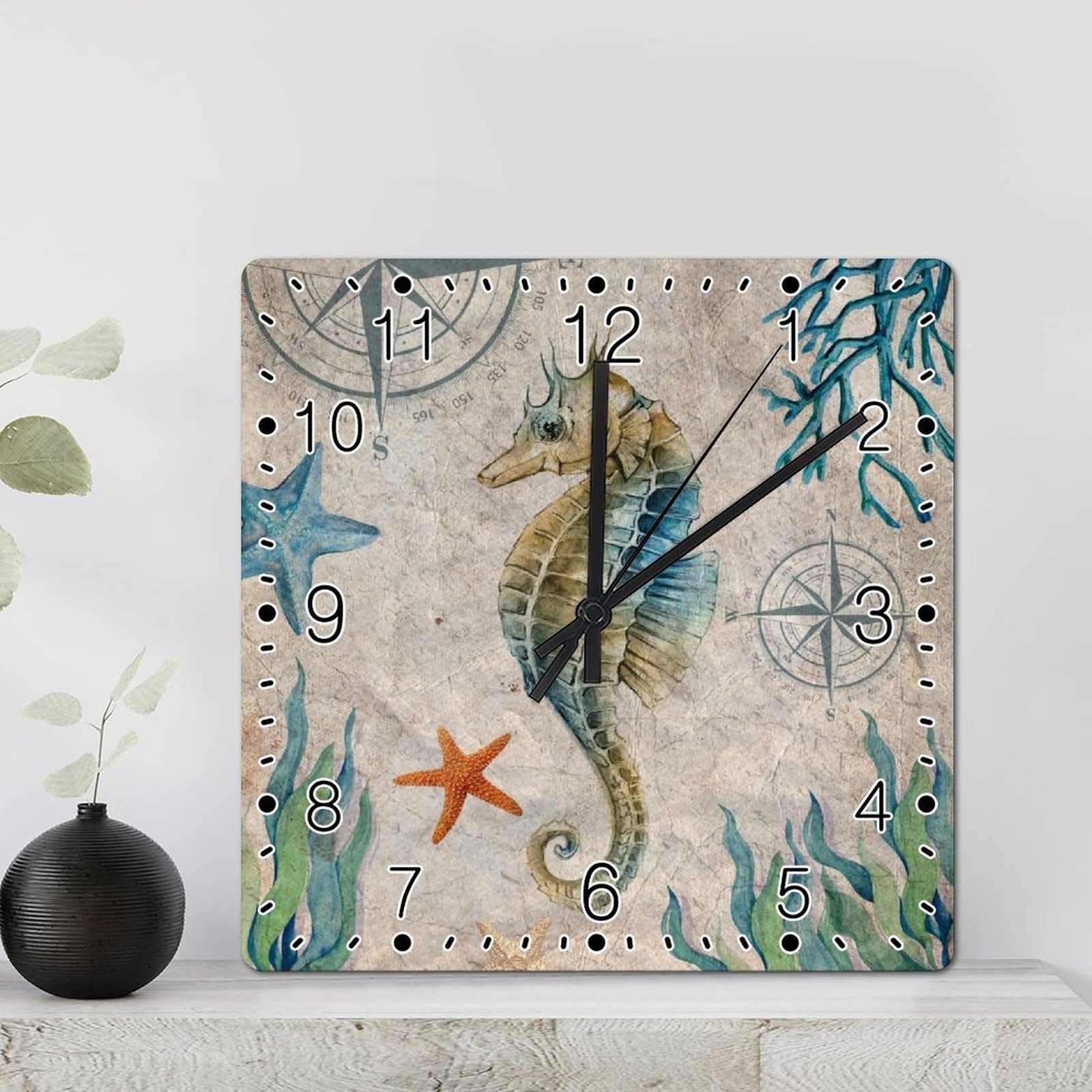 Horloge hippocampe rustique pour décorer la cuisine ou le salon