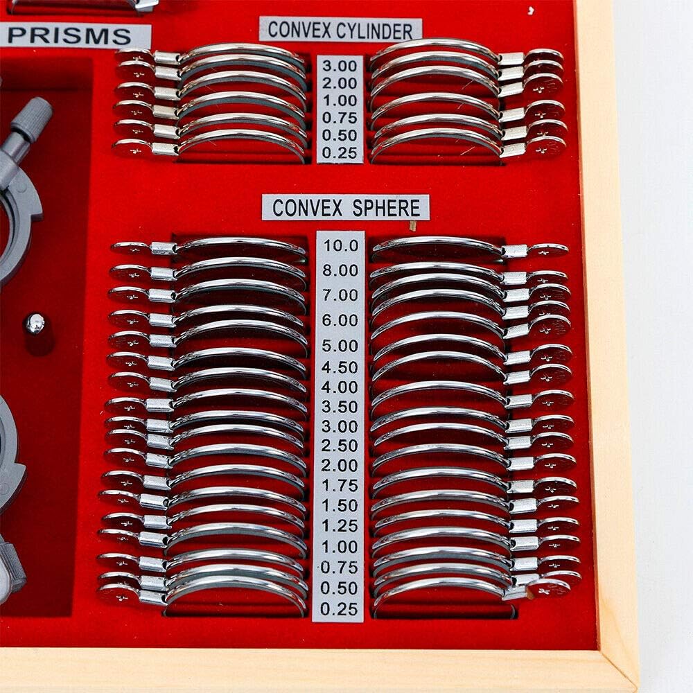 104pcs Optometry Box Trial Lens Case Set,Eye Protection Accessories Optical Trial Lens Set Metal Rim + 1 Pc Trial Frame+Aluminium Case