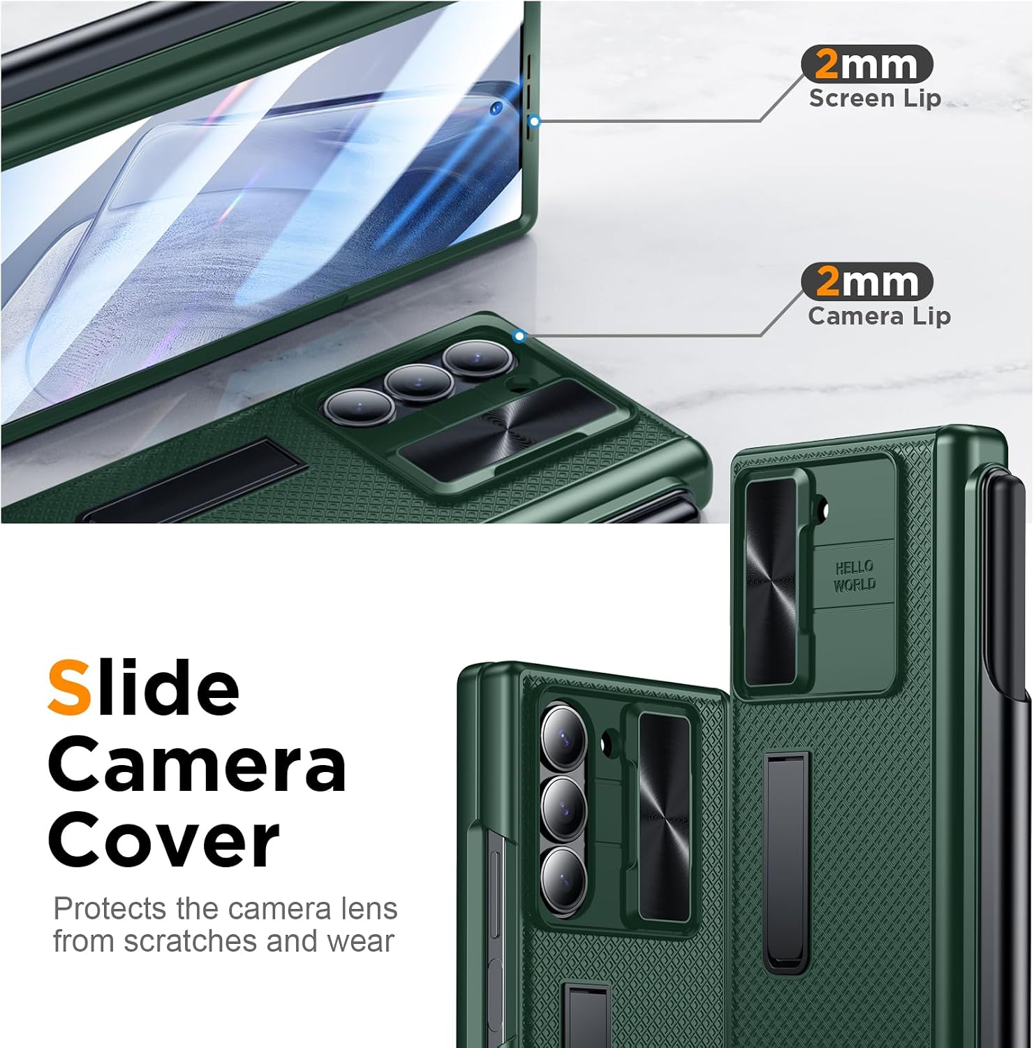 for Samsung Galaxy Z Fold 6 Case with [S Pen Holder & Slide Lens Cover][Built-in Screen Protector & Kickstand ][with Hinge Protection], Durable Sturdy Phone Case for Galaxy Z Fold 6, Green