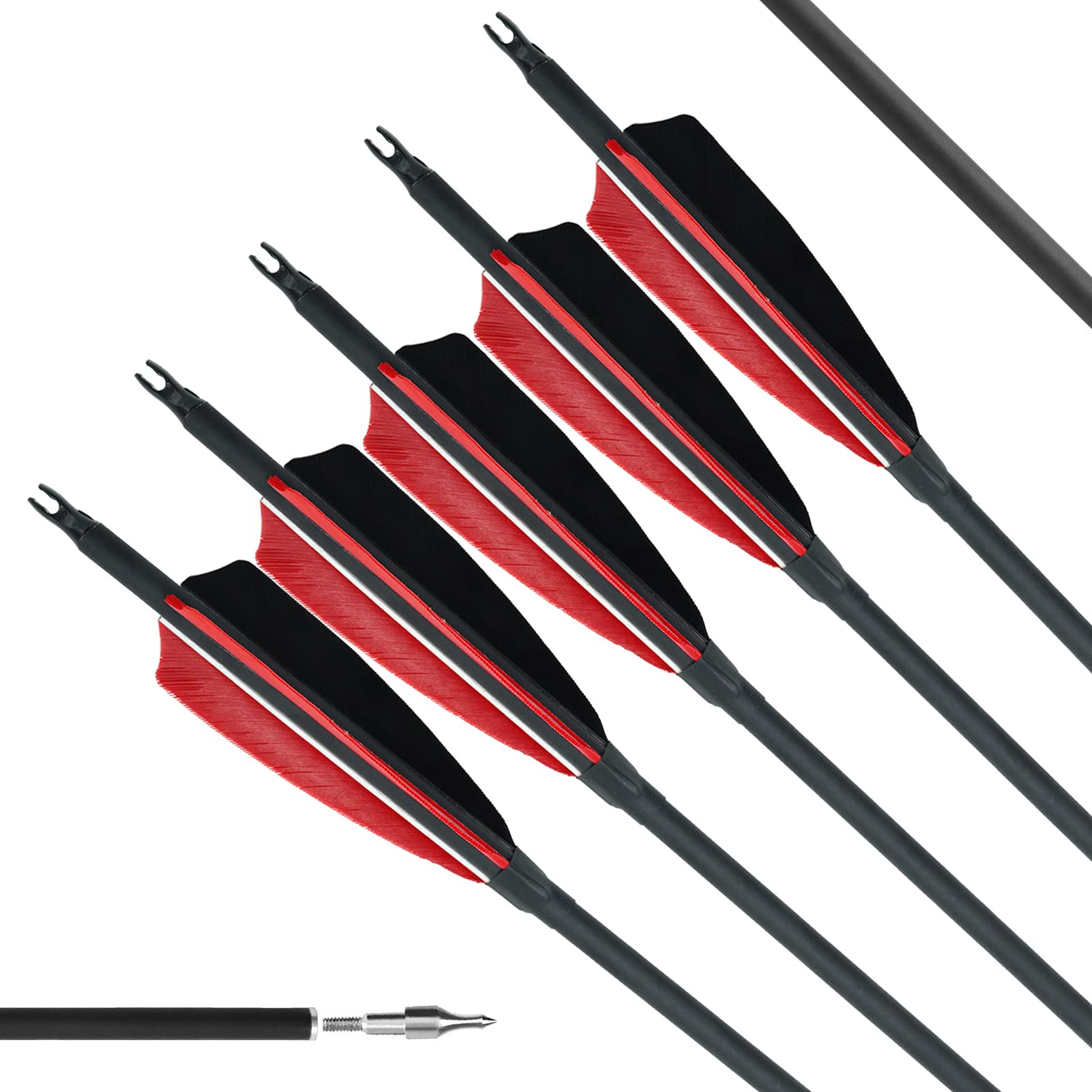 31 Inch Carbon Archery Arrows - 250-600 Spine With Feather Fletching For Compound & Recurve Bows