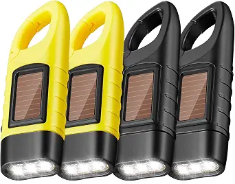 Mudder 4 Pack Hand Crank Solar Powered LED Flashlight for Emergency and Outdoor Use