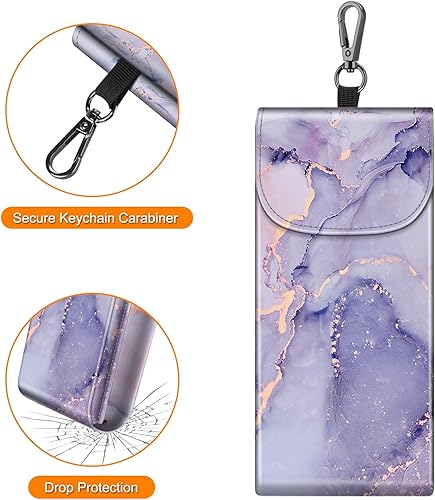 Miniatura 5 de Fintie Estuche doble para lentes con mosquetón, estuche portátil de cuero vegano para lentes de sol, bolsa antiarañazos, mármol lila