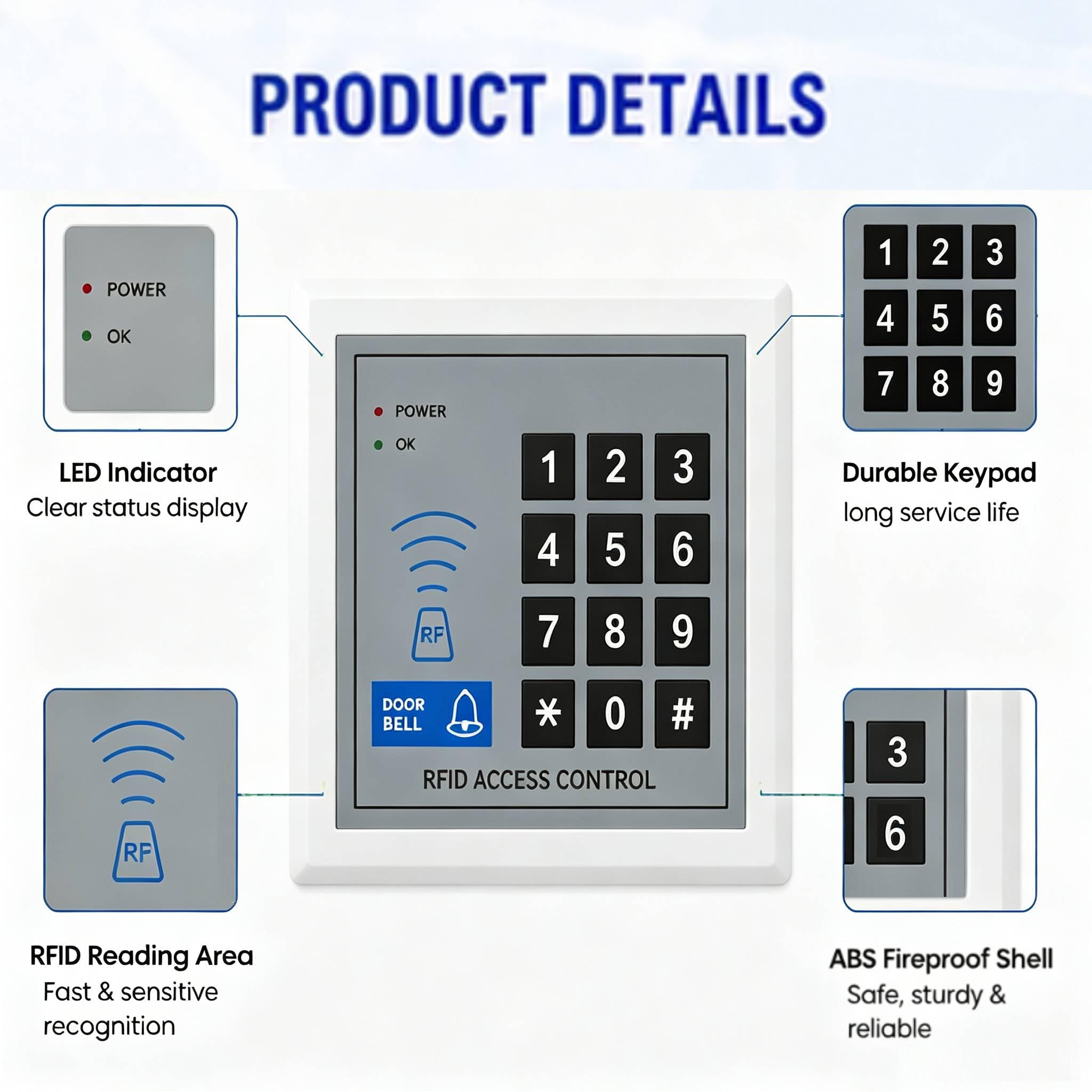 Türzugangskontrollsystem Kit, elektrisches Schließschloss, Netzteil, Ausgangstaste, RFID-Karten, komplettes Türeingangssicherheitsset (K1-Set-NC)