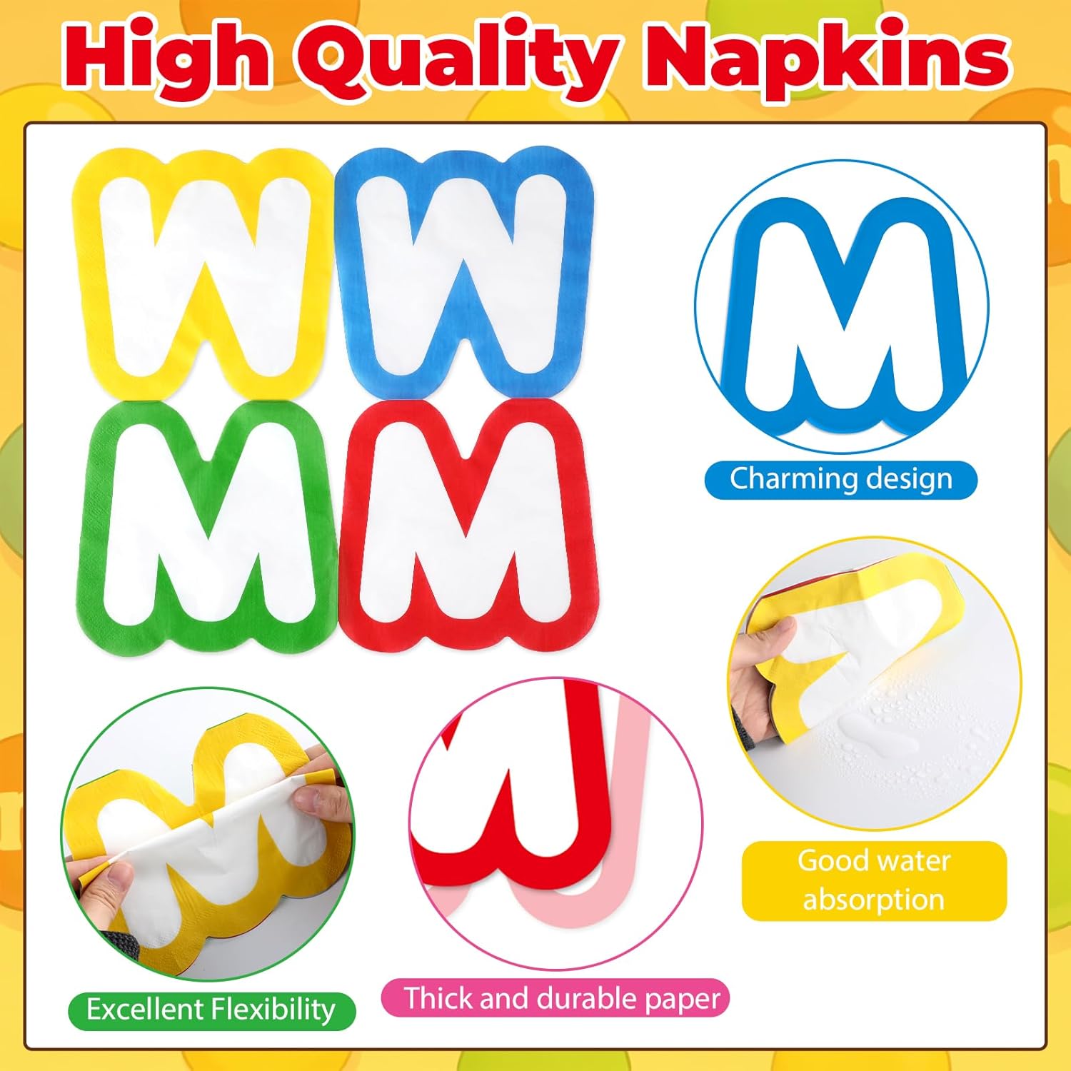 192Pcs Cartoon Beans Party Decorations Chocolate Characters Paper Plates and Napkins Colorful Cartoon Themed Disposable Tableware Set for Chocolate Beans Birthday Baby Shower Party Supplies Serves 48