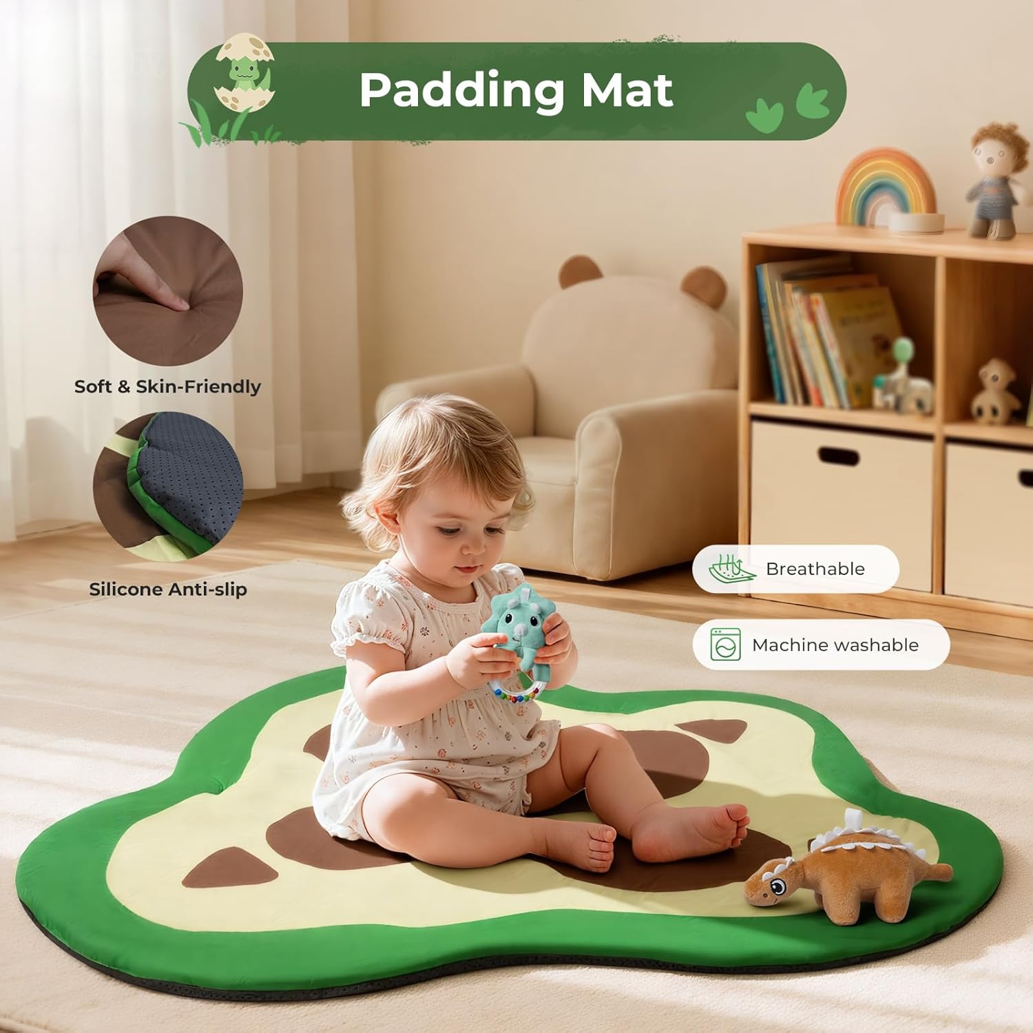 Baby Gym Play Mat, Oversize Dinosaur Claws Shaped Tummy Time Mat with 6 Detachable Baby Activity Toys, Baby Play Mat Promote Motor Skills & Sensory Development, Newborn Infant Essentials Gift