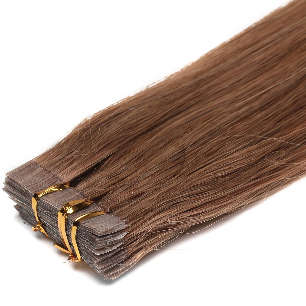 16"-24"40Pcs Pu Tape in Skin Weft Human Hair Extensions AAAAAAA Remy Hair (16Inch40Pcs60gr, Chestnut Brown)