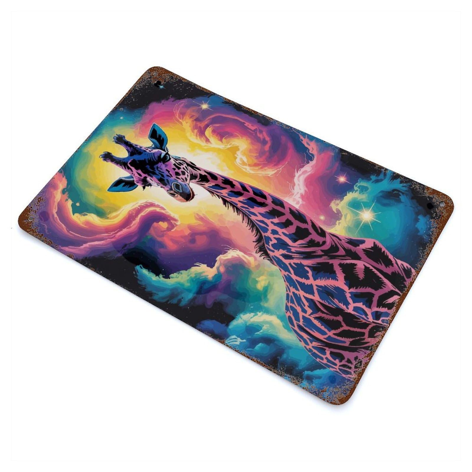 Rust Effect Colorful Giraffe in Cosmic Background Vintage Rust Metal Sign 11.8"x7.9", Farmhouse Wall Decor for Farmhouse, Kitchen And Entryway Decor