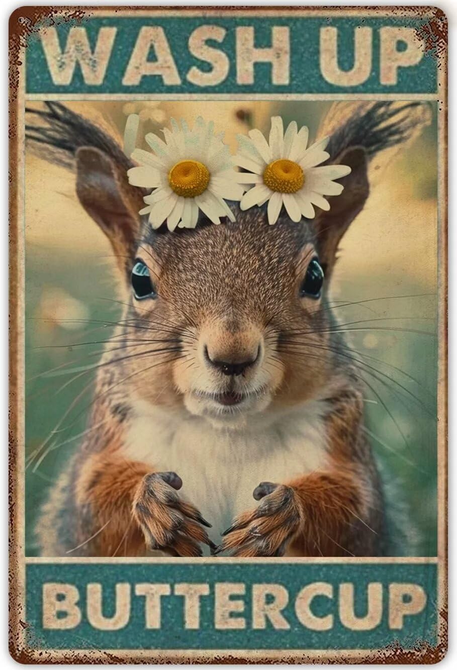 Anceky Squirrel Funny Bathroom Decor Paintings Canvas Wall Art Wash Up Buttercup Squirrel Poster Modern Art Prints Canvas Retro Wall Decor Club Bar People Cave Gym Decor Unframed 20x30 Inch