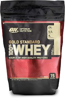 Optimum Nutrition Gold Standard Whey Protein Powder with Glutamine and Amino Acids Protein Shake by ON - Vanilla Ice Cream, 14 Servings, 450 g
