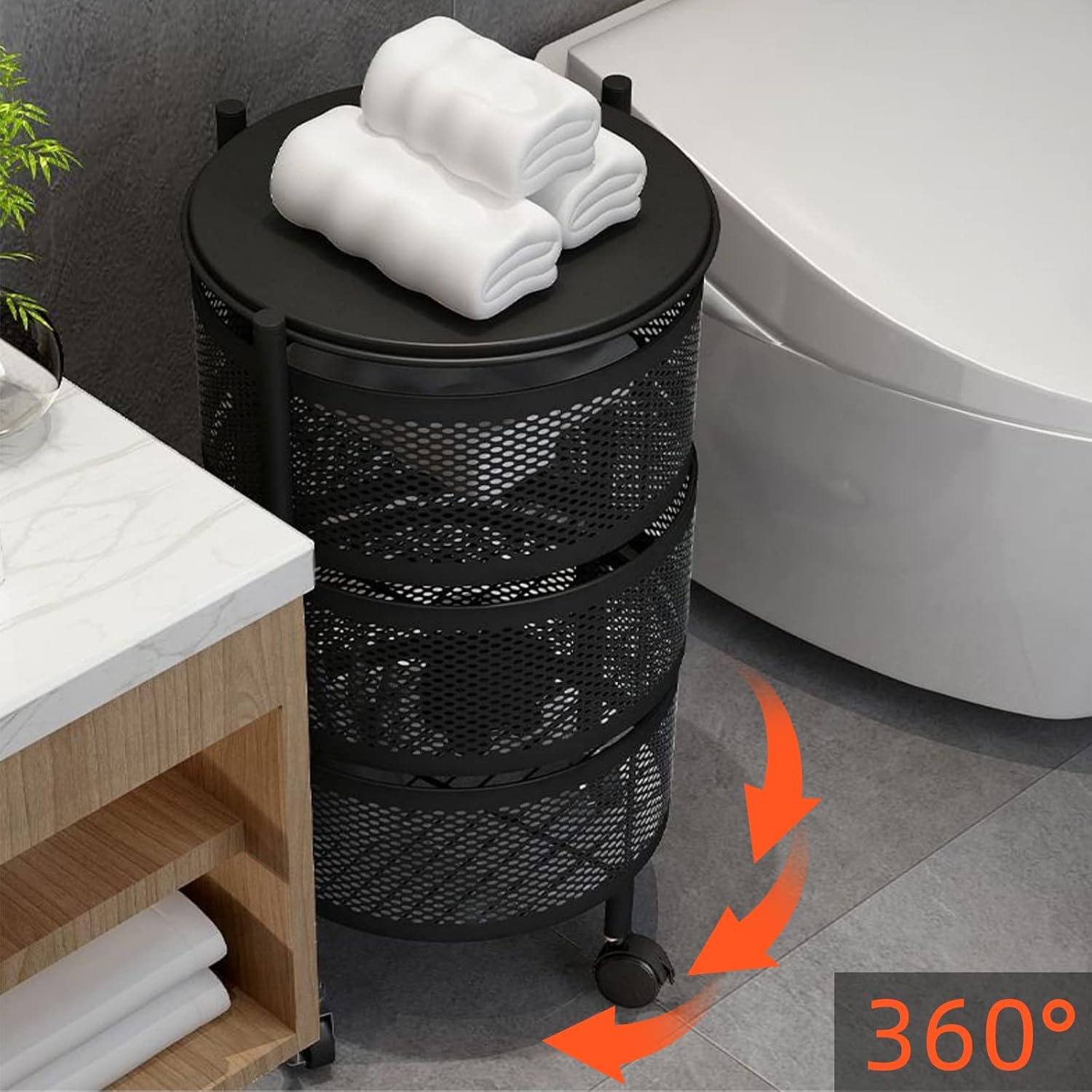 Best Deal 🛒 apwang Kitchen Rotating Storage Rack 5 Tier Kitchen Fruit Vegetable Storage Basket Floor-Standing Multi-Layer Movable Household Storage Shelf for Living Room and Toilet