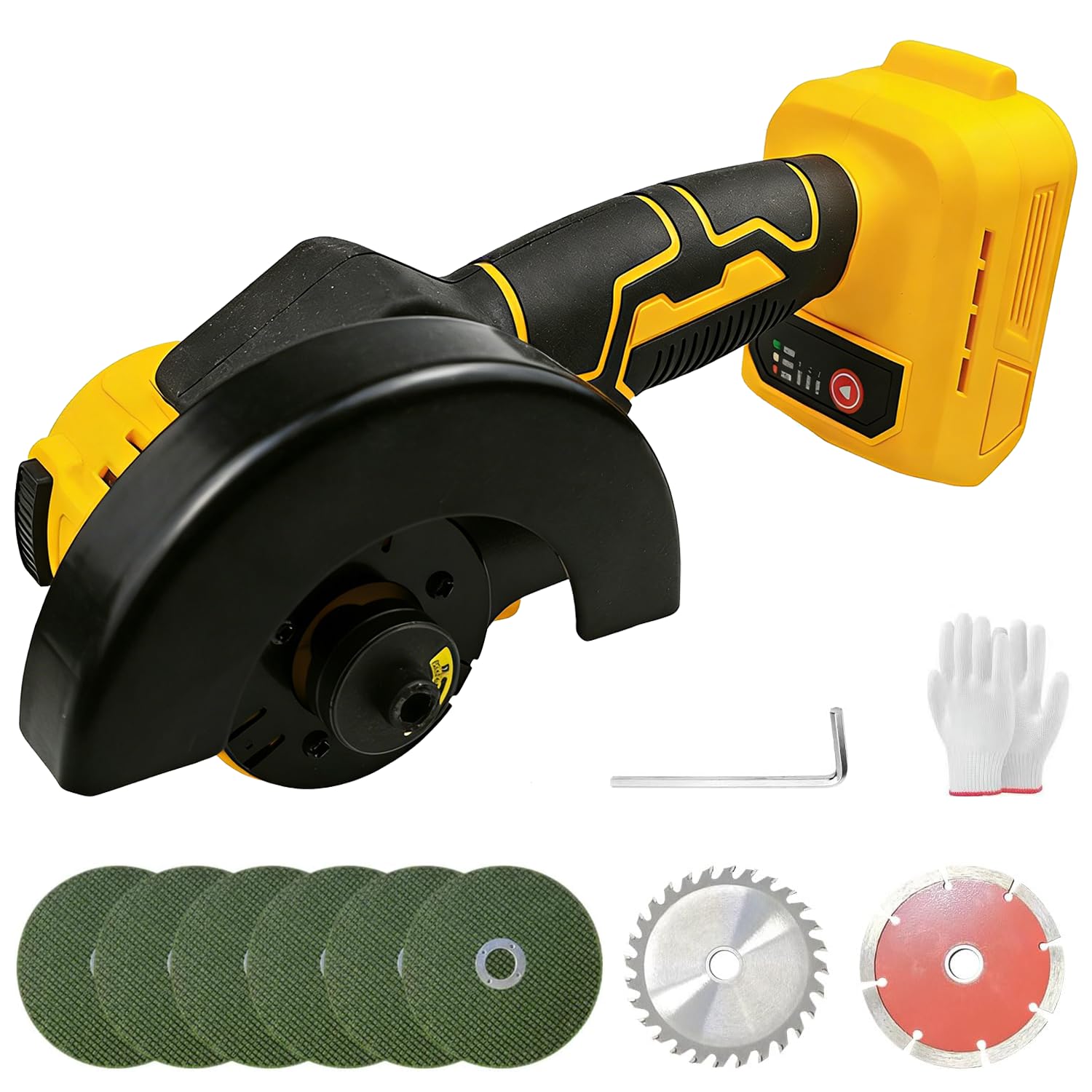 Cordless Angle Grinder for Dewalt 20V Battery, 100mm 12000RPM Brushless Grinding Tool 3-Speed with 6pcs 4Inch Grinding Discs and 2 Cutting Discs for Grinding,Cutting,Polishing(Battery not Included)
