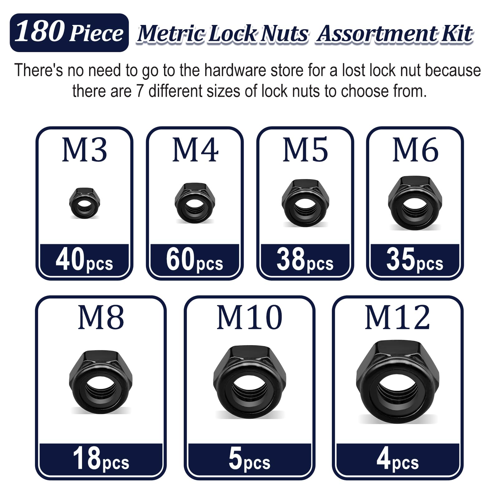 Metric Lock Nuts Kit - 180 Stainless Nylon Assortment -2