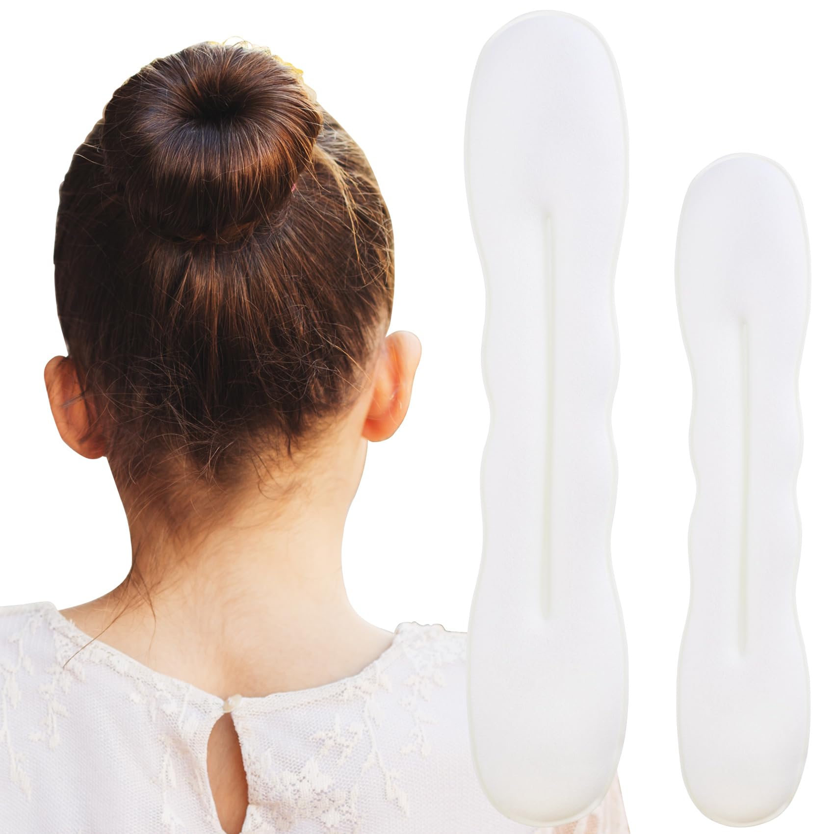 Pndeyo 2pcs Hair Bun Maker for Women, Non-Slip Hair Bun Shaper Curler, Lazy Sponge Bun Updo Hair Styling Accessories for Long Thin Curly Straight Wavy Hair- White