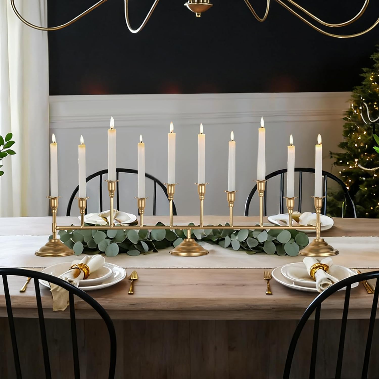 Sziqiqi Candle Holder Gold Candelabra: 32 inches Long Candelabra Centerpieces - Vintage Taper Candlestick Holder 10-arms for Dining Table Fireplace Mantel Decor