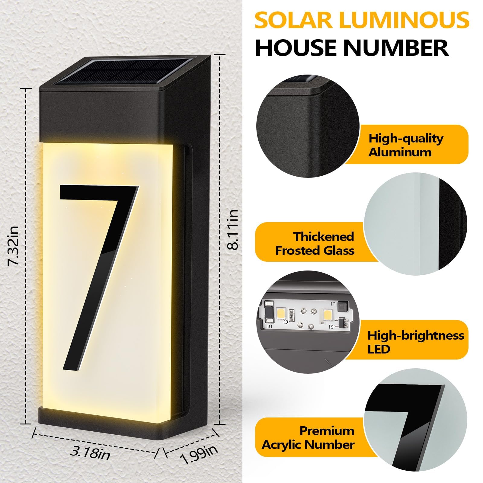 Lámpara de dirección solar para exteriores, marcador de casa claramente visible por la noche, construcción a prueba de óxido, modelo "5.1 cm