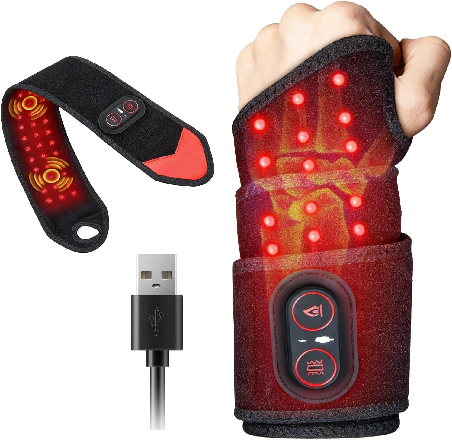 660nm & 850nm for Wrist for Hand with 3000mAH Wireless Controller, 3 Heat Levels Vibration Massage, Velvet Wrap for Wrist/Hand/Ankle/Neck/Shoulder Personal Care