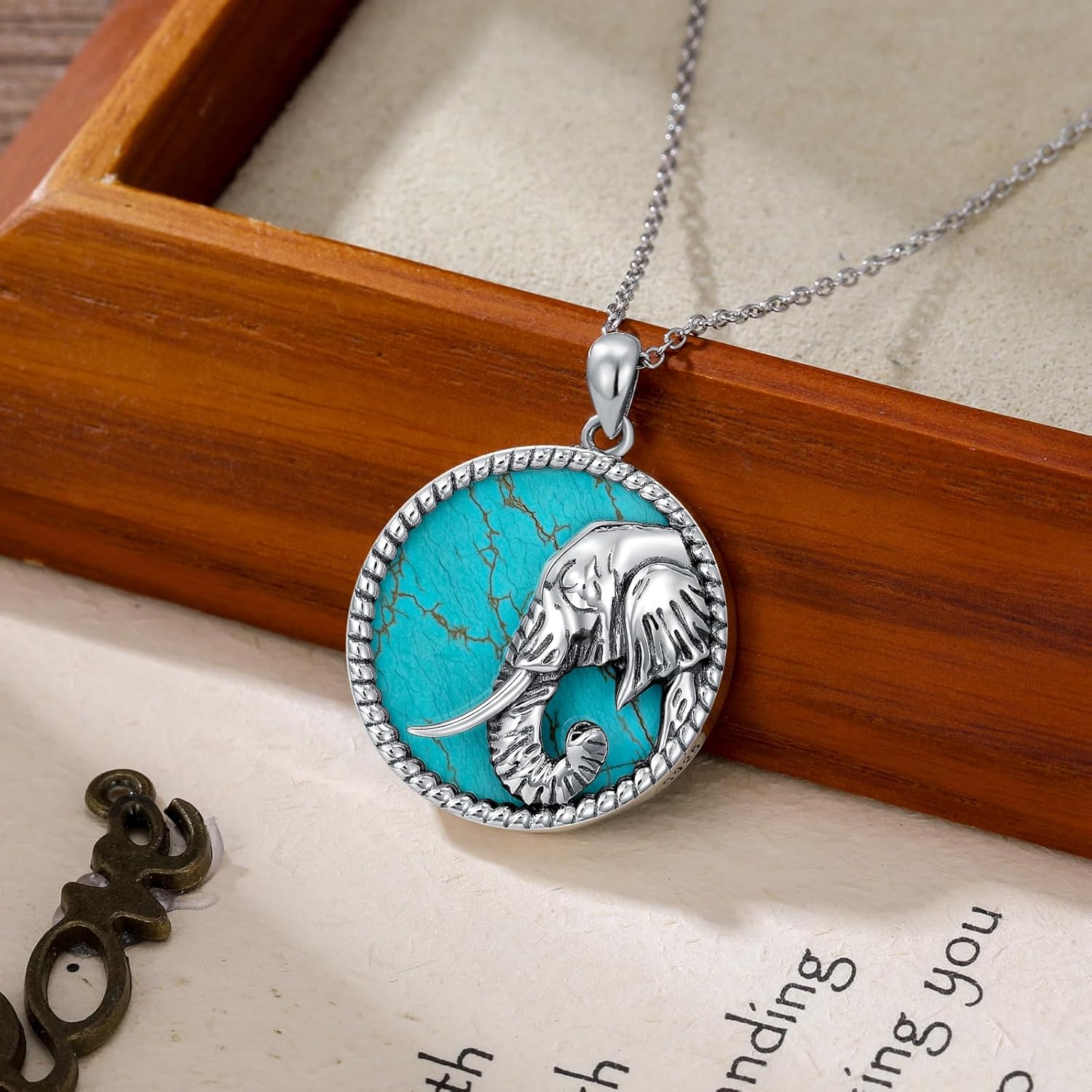 Natural Turquoise Elephant Necklace for Women 925 Sterling Silver Elephant Pendant with Genuine Turquoise Jewelry Gifts