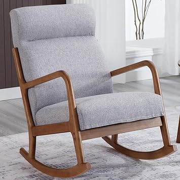 Rocking Chair, High Back Accent Chair, Reading Lounge Chairs for Adults with Wood Frame & Soft Cushion, Modern Furniture for Bedroom, Living Room, Office And Corner