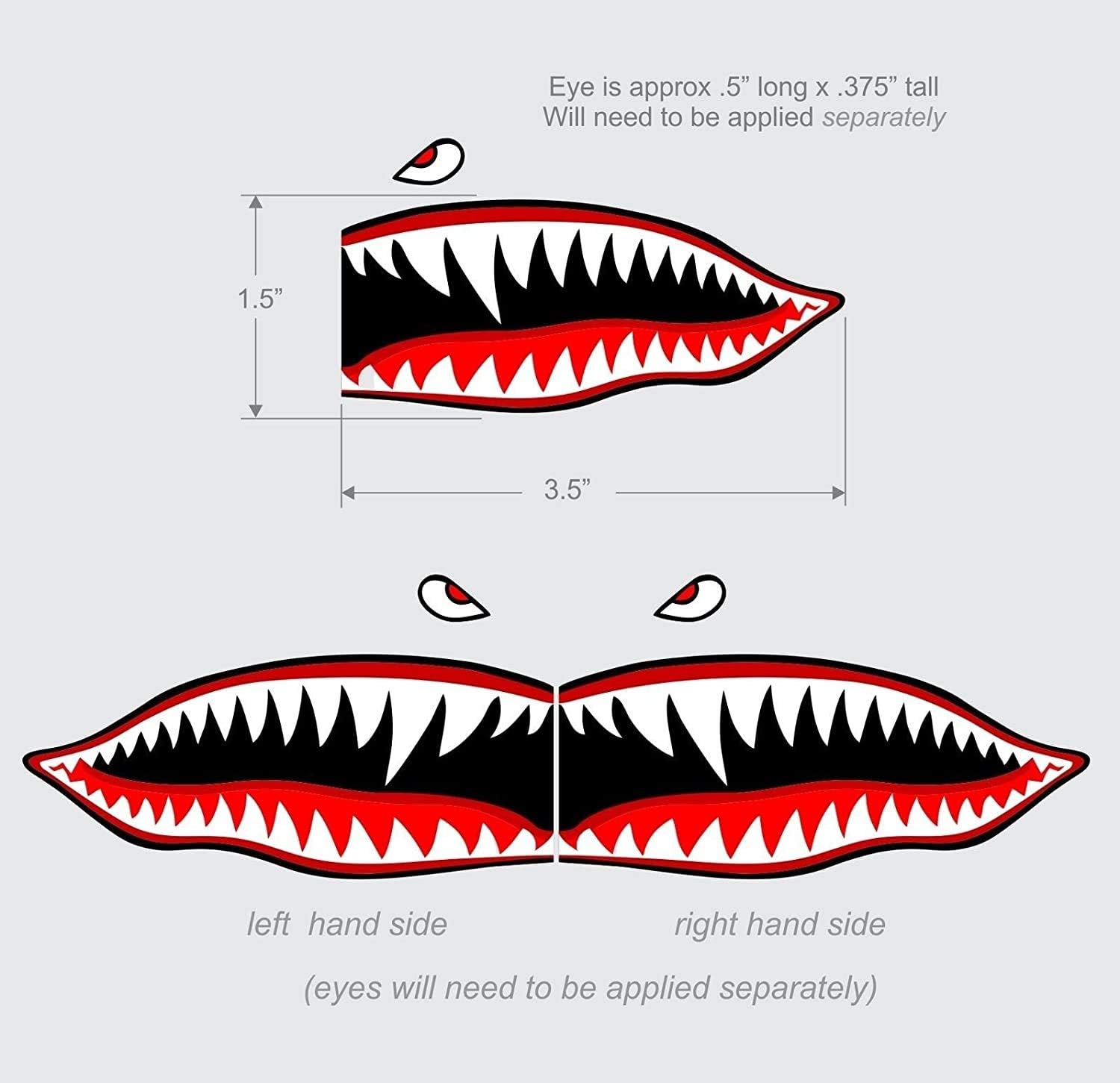 COLIBYOU Flying Tigers Shark Teeth Decal Stickers Set, WWII Airplane Mouth Graphic, Waterproof PVC Vinyl for Kayak, Canoe, Boat, Car, Motorcycle (2 PCS)