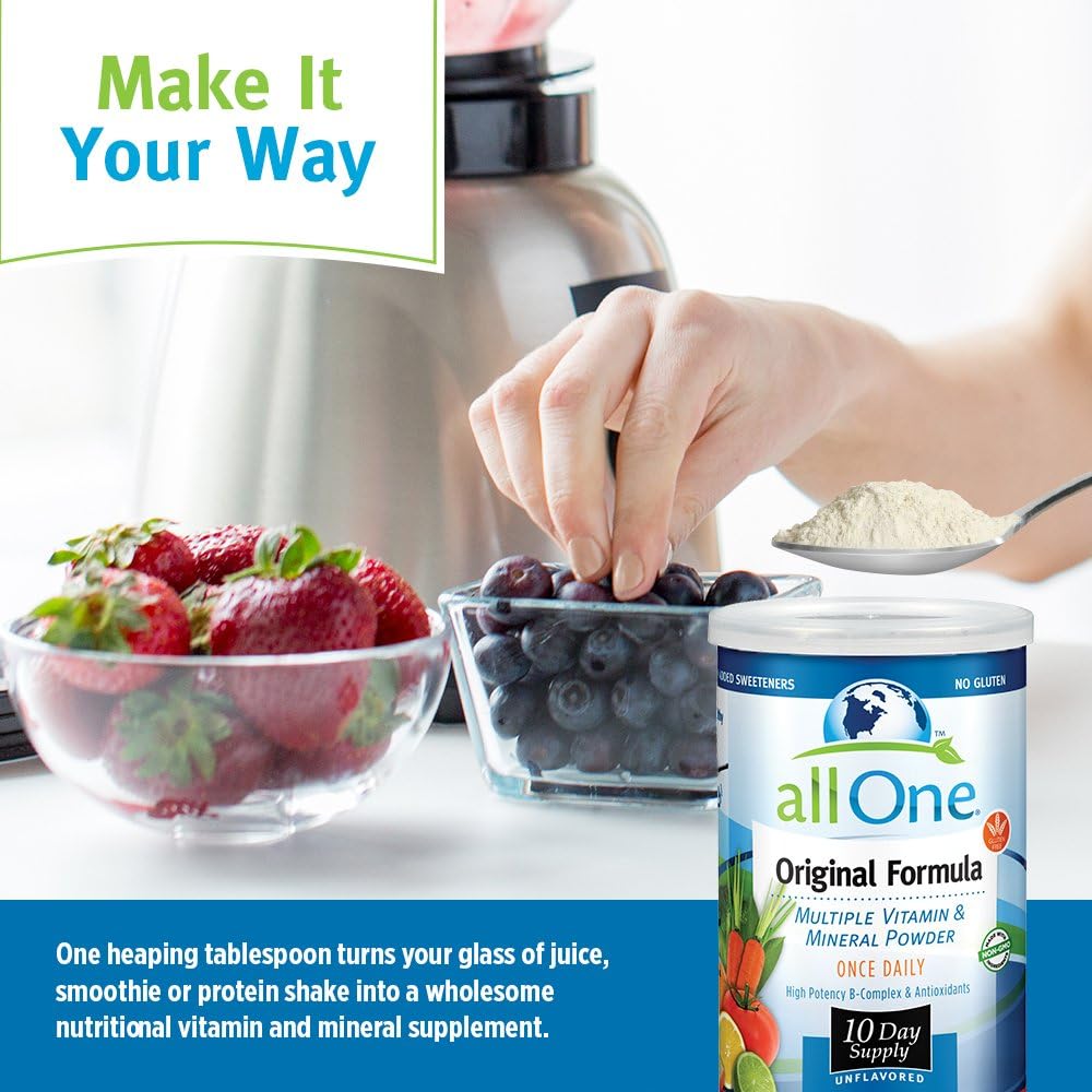 allOne Multiple Vitamin & Mineral Powder | Once Daily Multivitamin, 50+ Vitamins, Minerals, and Amino Acids w/B-Complex and Antioxidants | 8g Quality Protein | Gluten & Sugar Free (66 Servings) : Health & Household