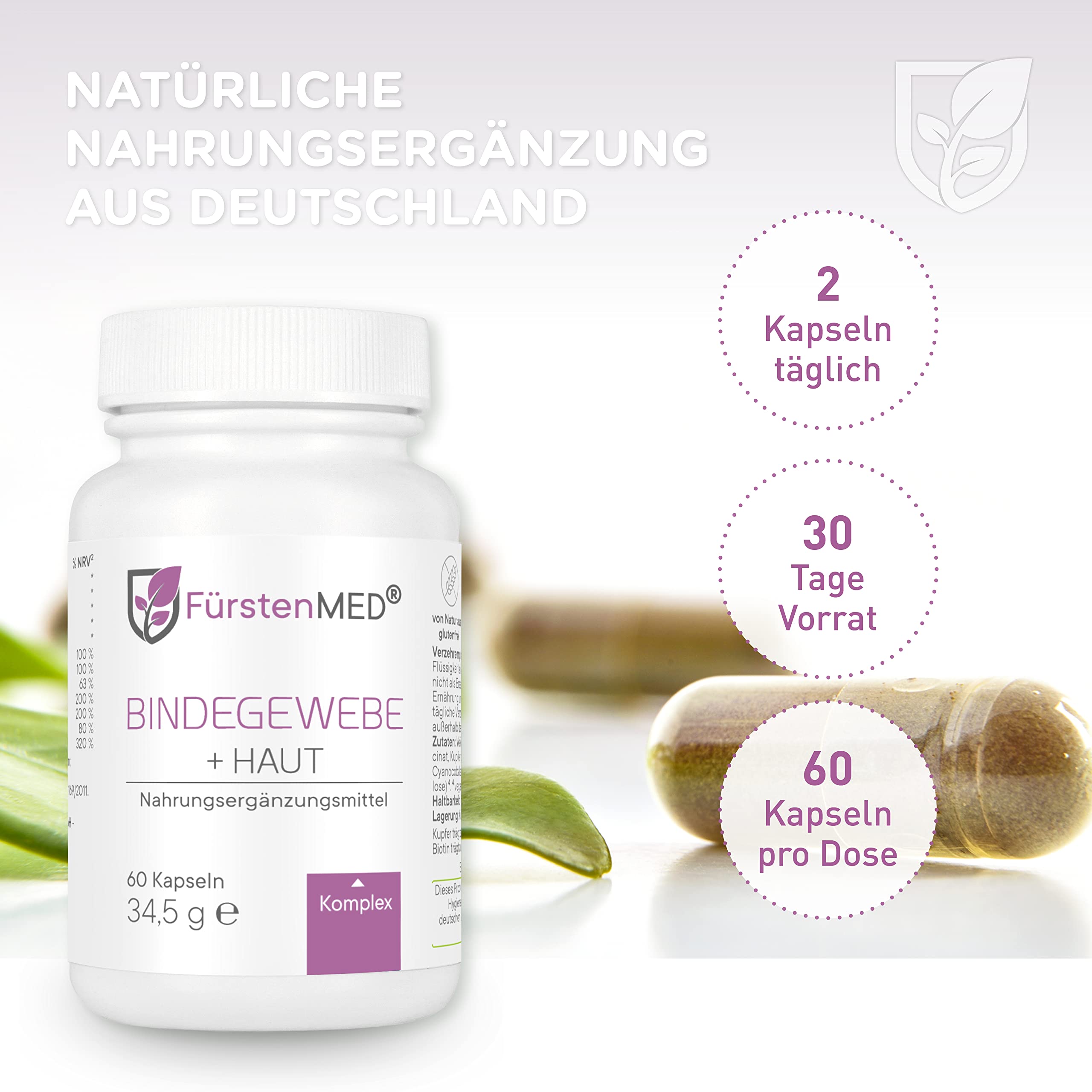 FürstenMED® Bindegewebe Komplex + Haut Kapseln mit 11 Wichtigen Inhaltsstoffen zur gezielten Unterstützung - 60 Vegane Kapseln, Laborgeprüft & Ohne unerwünschte Zusatzstoffe