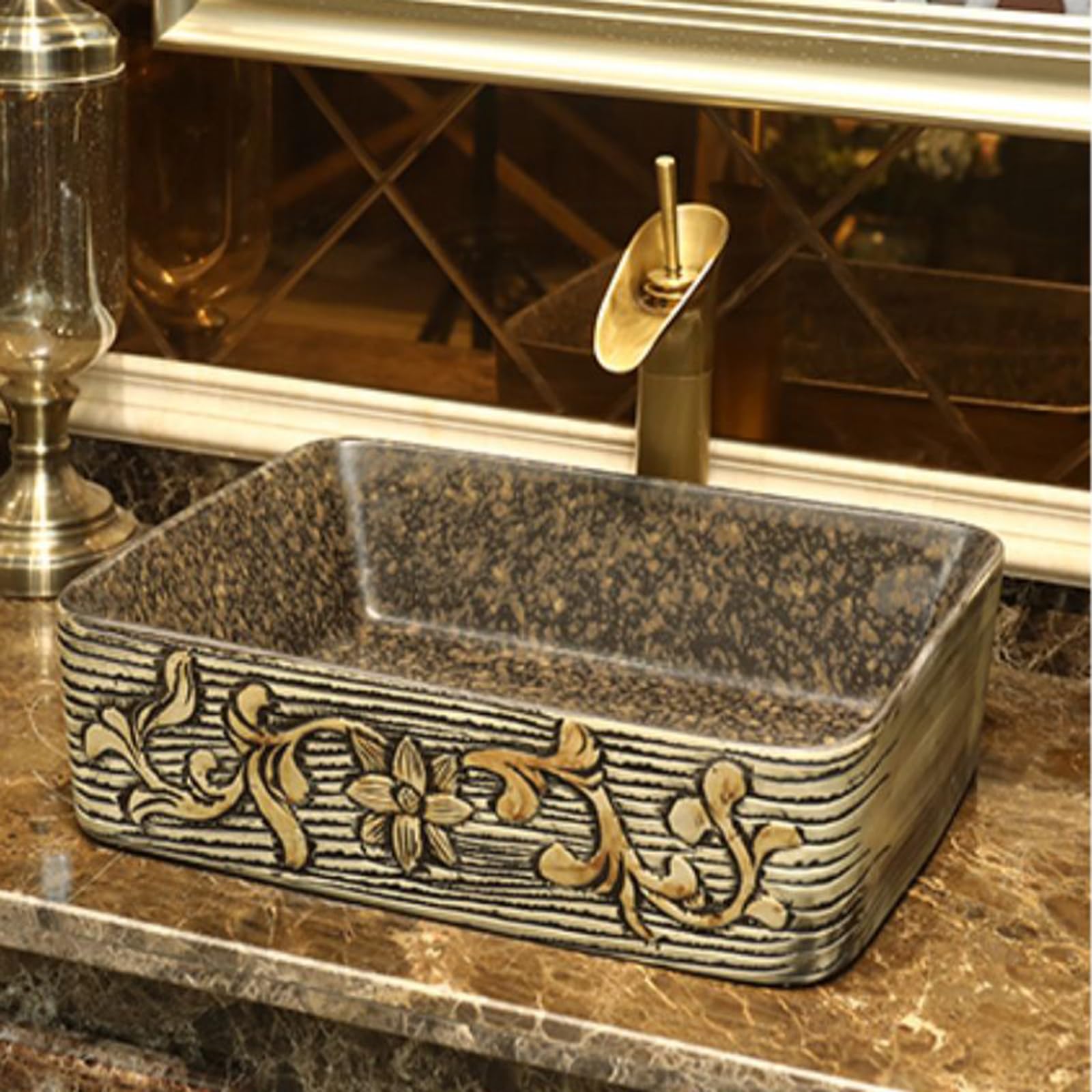 CCKUYTBathroom Sink Rectangle,Bathroom Vessel Sink Countertop Rectangular with Faucets Combo Above Counter Modern Art Sink - 18.5" L X 14.6" W X 5.1" H