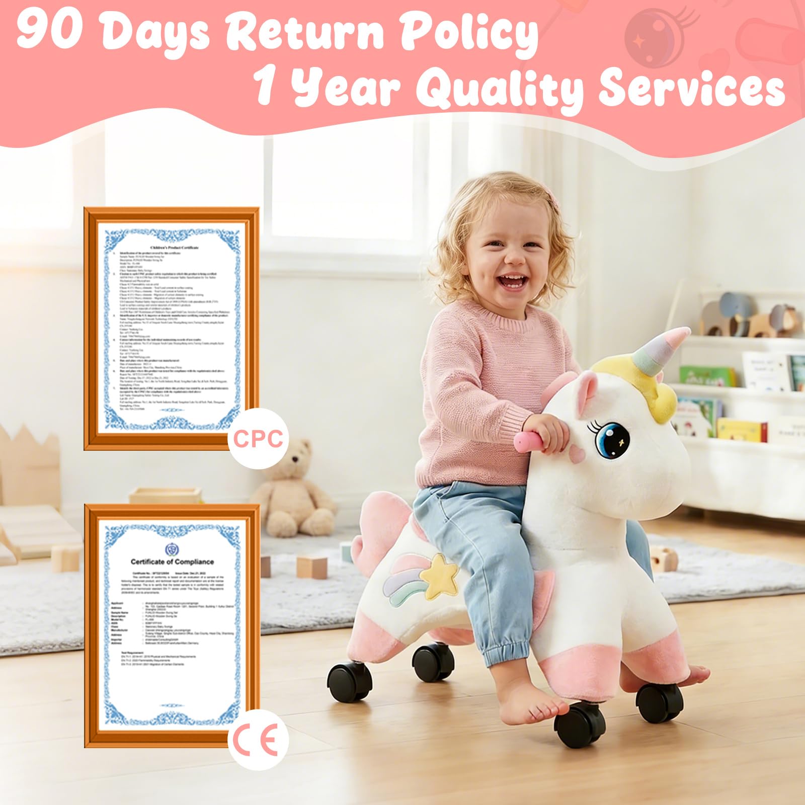 FUNLIO Licorne Porteur Enfant 1-3 ans Roues Pivotantes 360° Développer Équilibre Coordination Intérieur Extérieur Facile Assembler