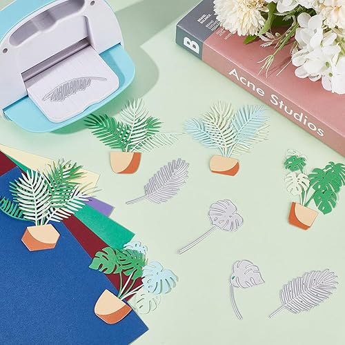 Miniatura 4 de INFUNLY 24 troqueles de hojas de metal troqueladas de hojas de palma para maceta, plantillas de estampado de plantas tropicales para hacer tarjetas